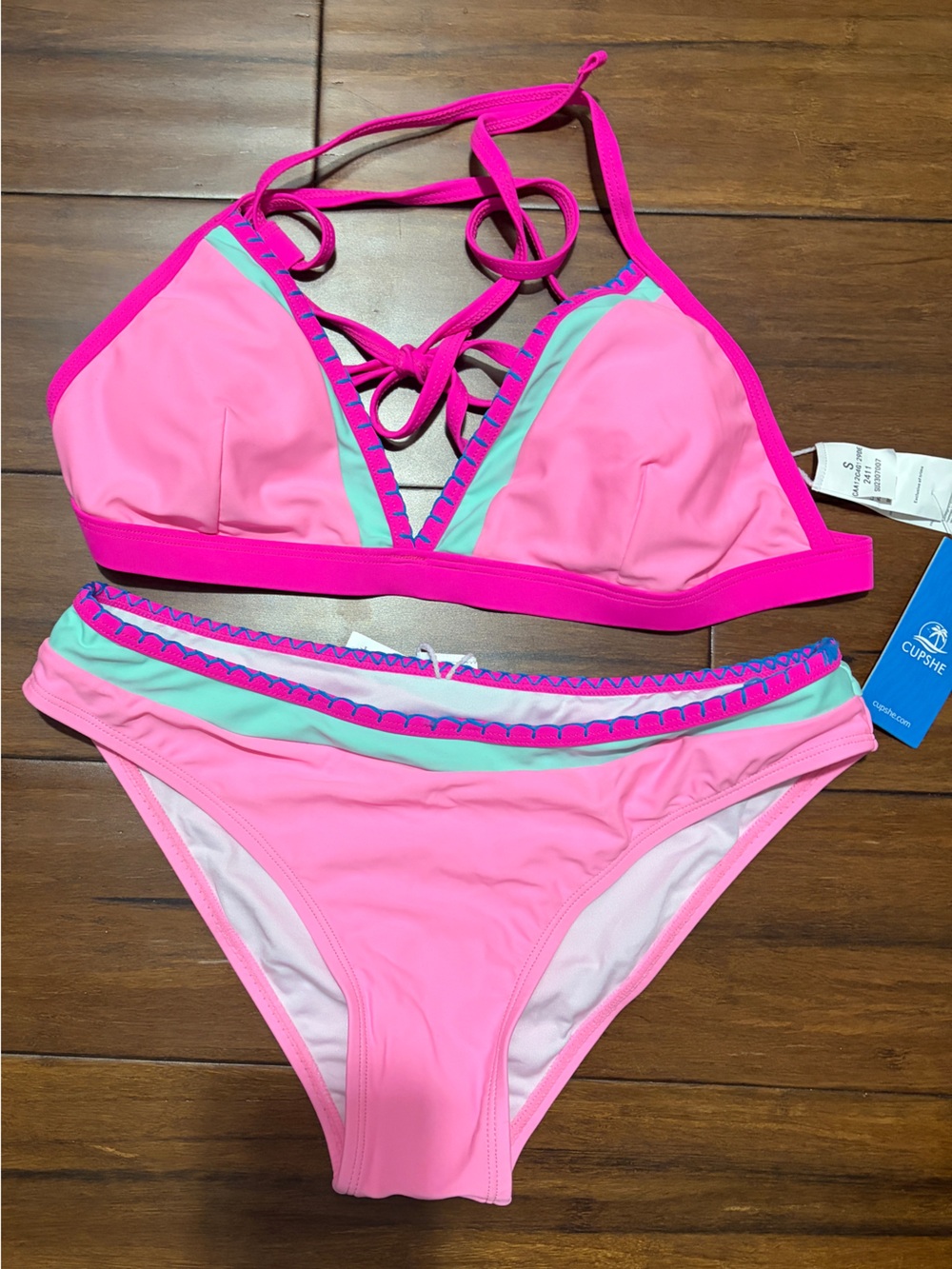 Cupshe Pink & Mint Contrast String Bikini